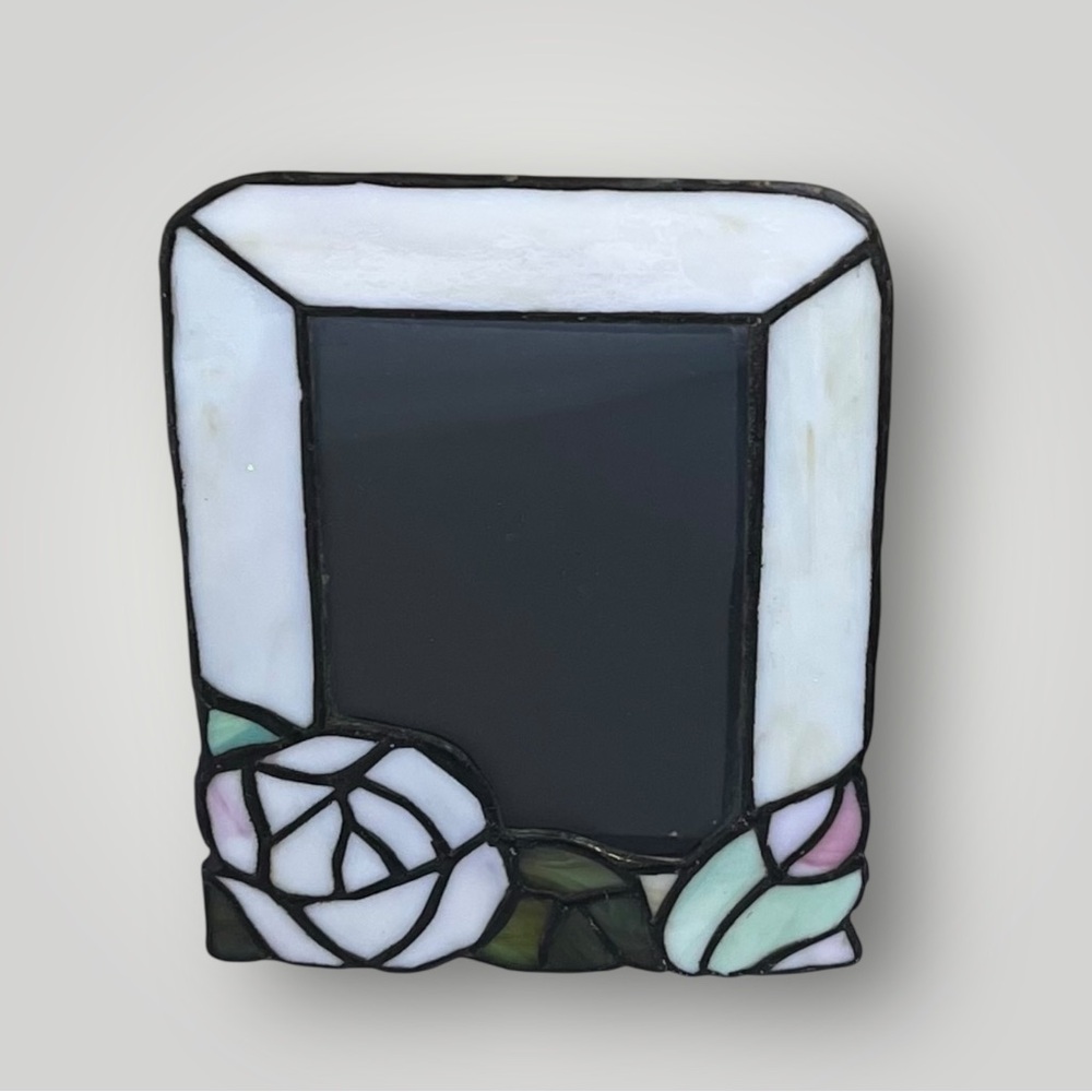 Vintage Stained Glass‎ Floral Free Standing Picture Frame 3.5" x 5" Photo
